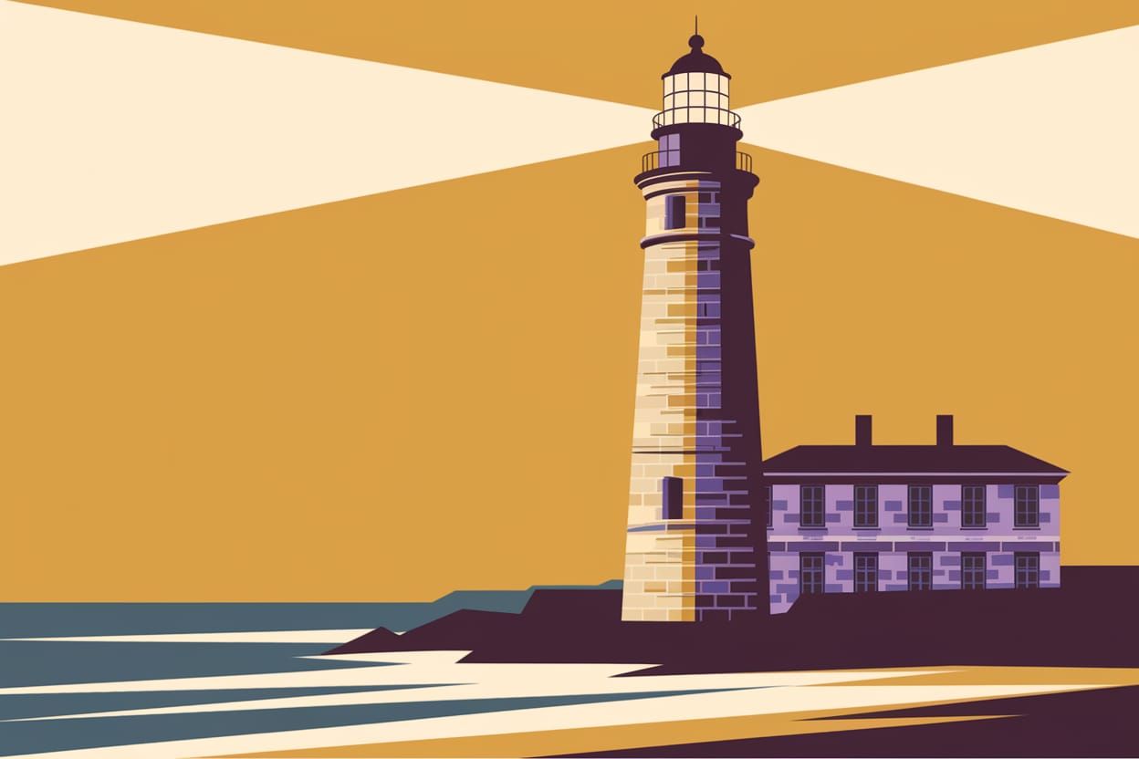 Sunset Lighthouse in Synthetism Style