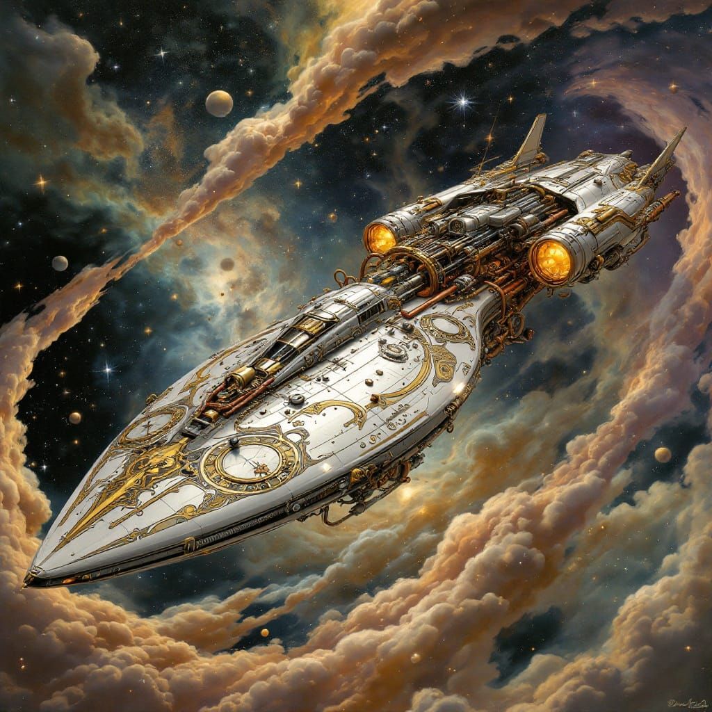 Surreal Steampunk Galaxy Class Starship in Celestial Dreamsc...