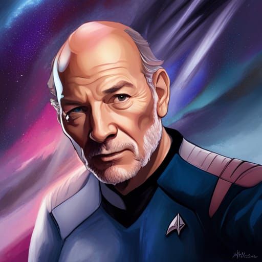 Patrick Stewart as Captain Picard Portrait in High Detail