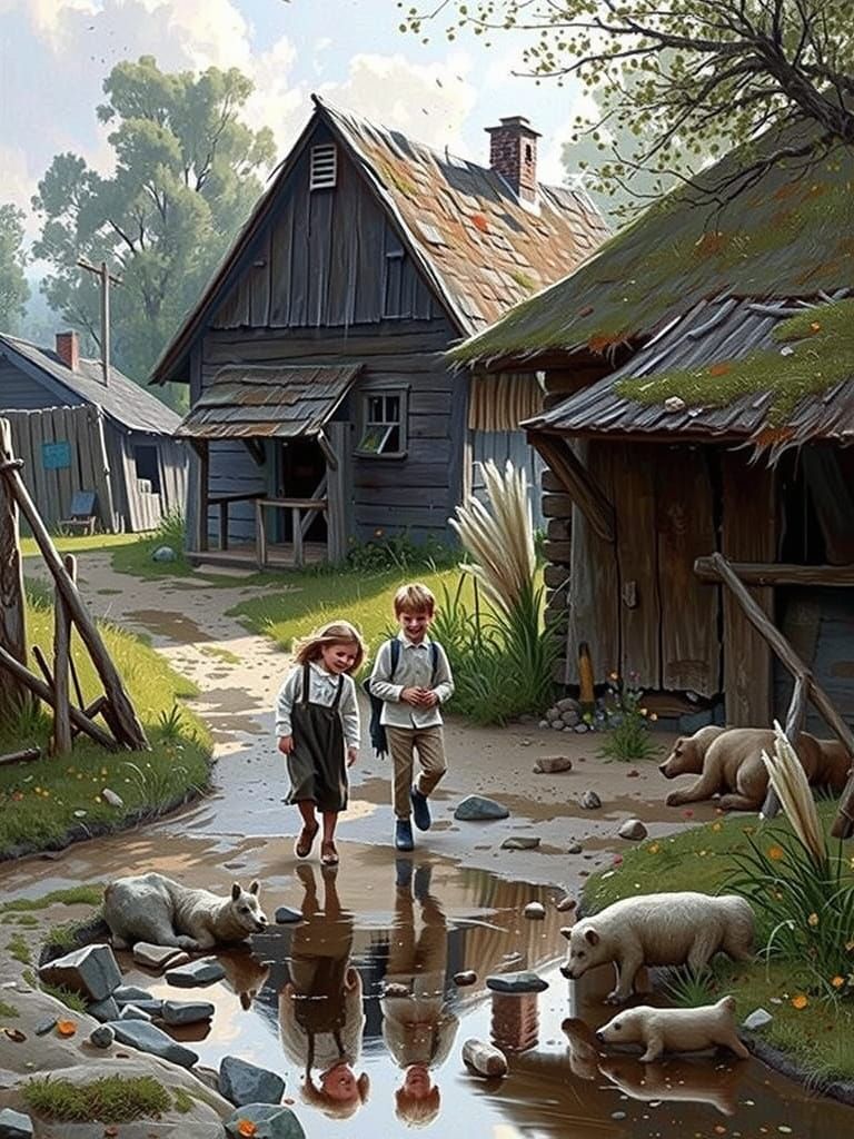 Joyful Children at Play in a Vibrant Impressionist Meadow