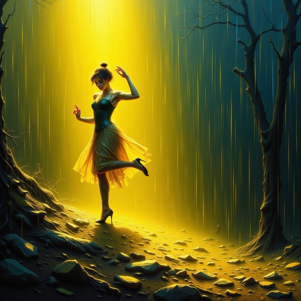Dancing in Yellow Rain: A Digital Art Piece