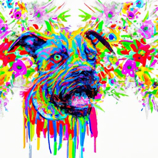 Dog with Floral Garland in Graffiti Art Style