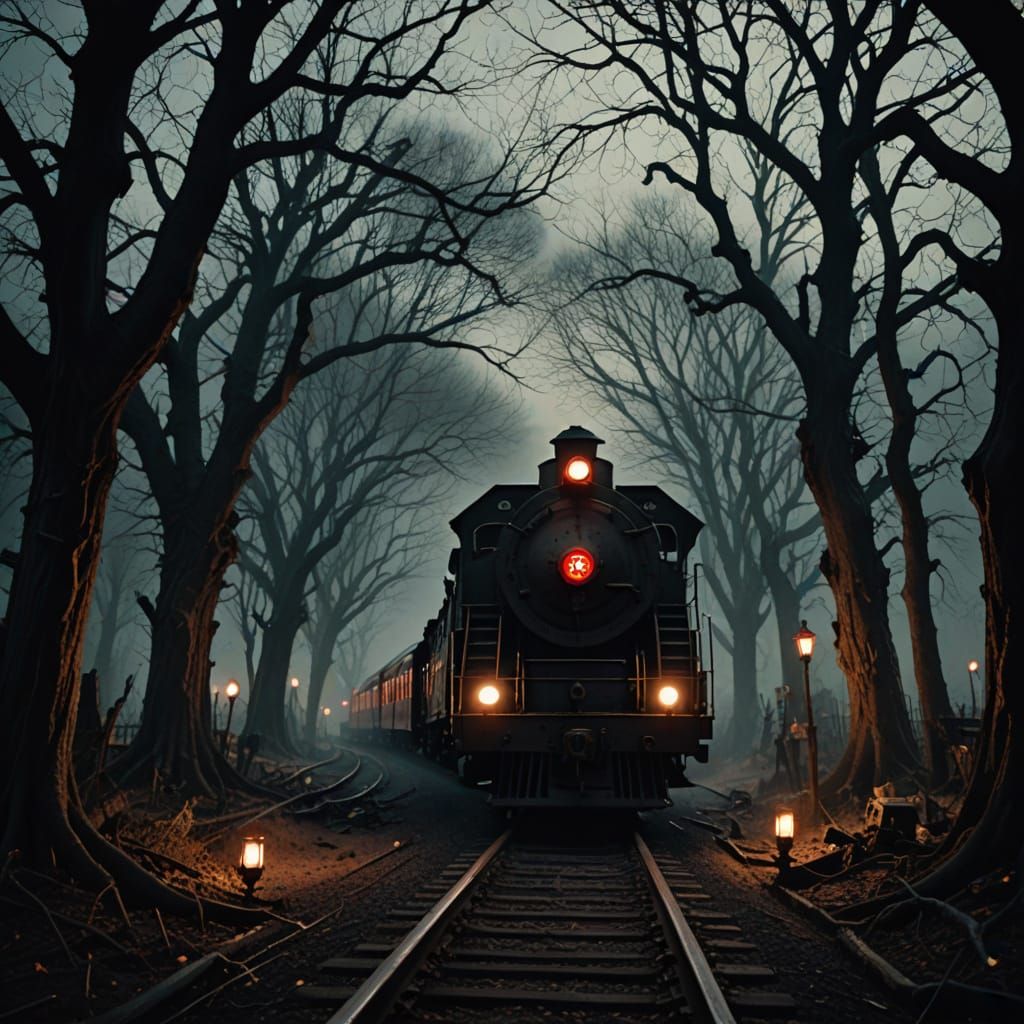 Ethereal Midnight Train Chugs Through Haunted Forest