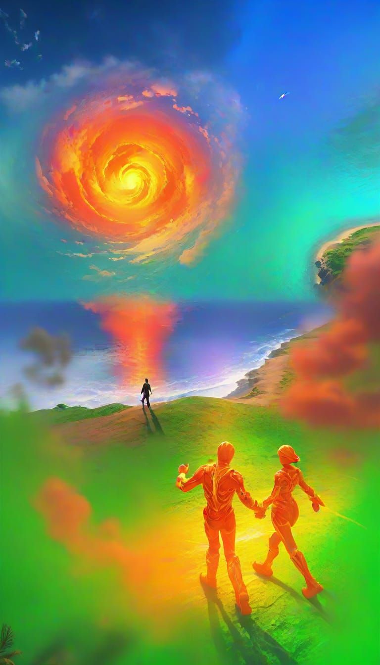 Epic Sunset on Vibrant Green Landscape in Cinematic 3D