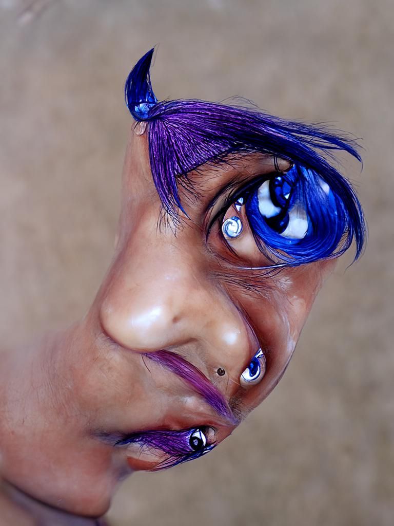 Hyperrealistic Portrait of a Blue-Haired Girl