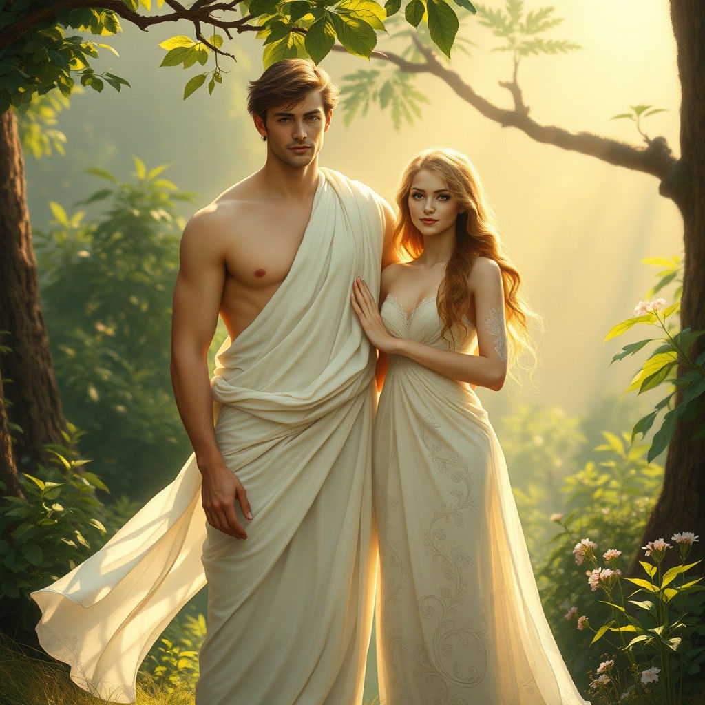Adam and Eve in Ethereal Garden
