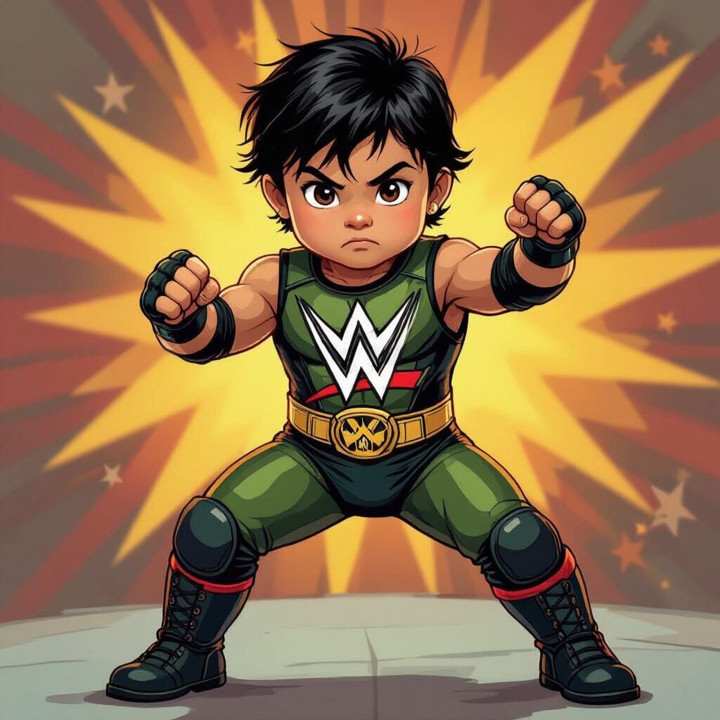 Toddler as WWE Wrestler in Comic Book Style