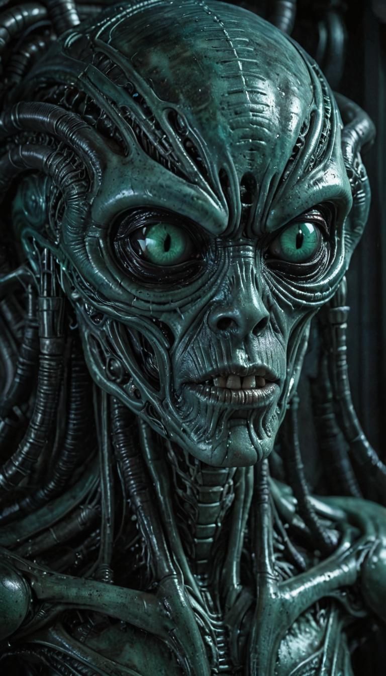 Detailed Alien Portrait in Biomechanical Style