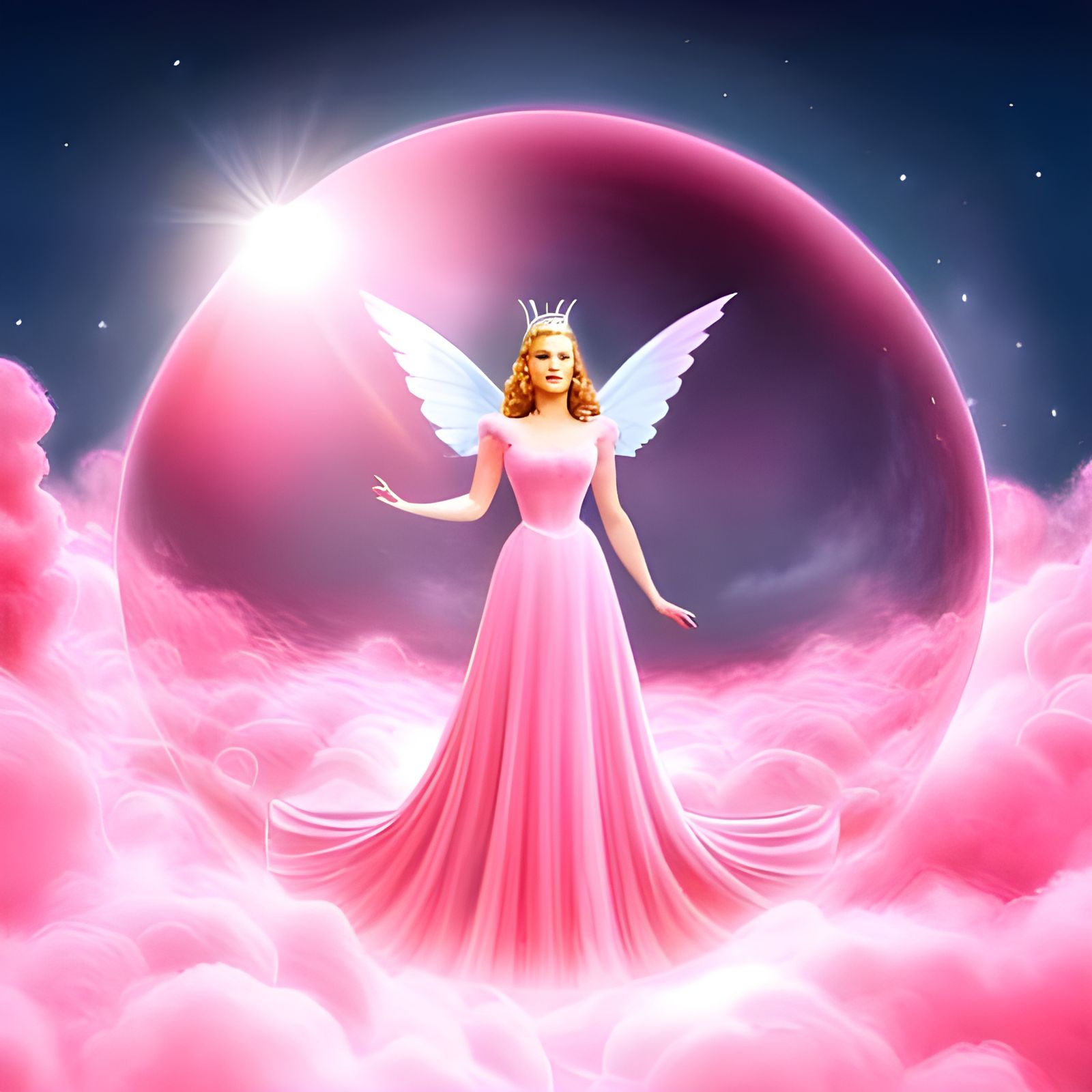 Glinda in Pink Bubble: Ethereal Fantasy Art