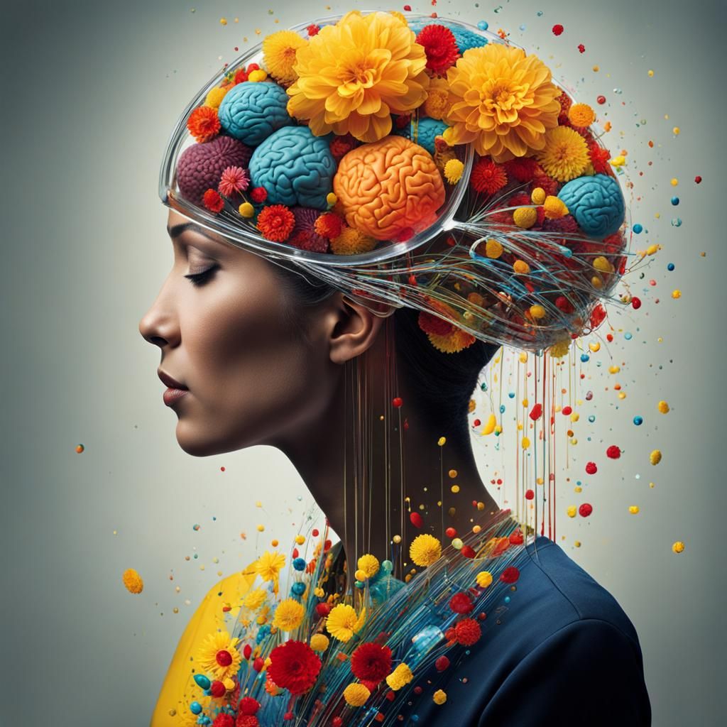 Woman with Glass Brain and Yellow Thoughts