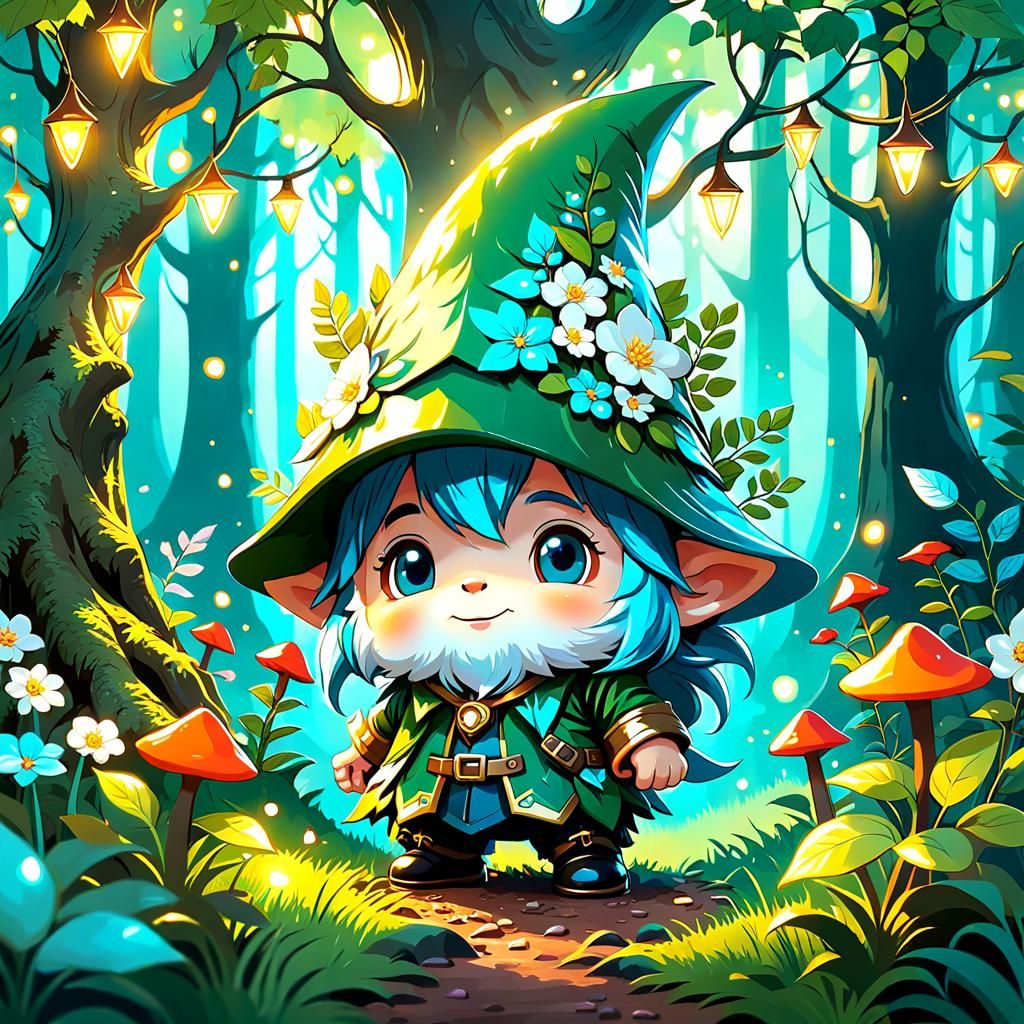 Chibi Gnome Forest Spirit Creates Magic Trees