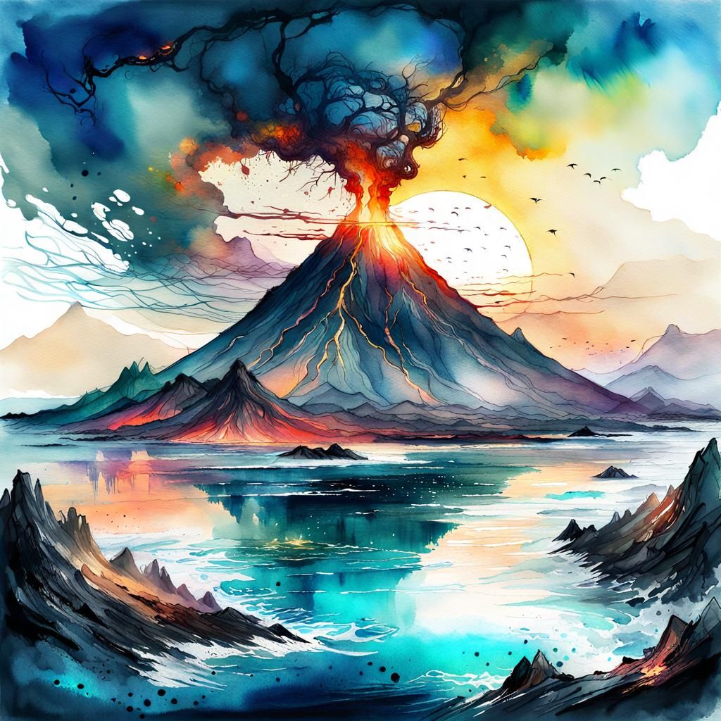 Fantasy Landscape at Night in Digital Watercolor