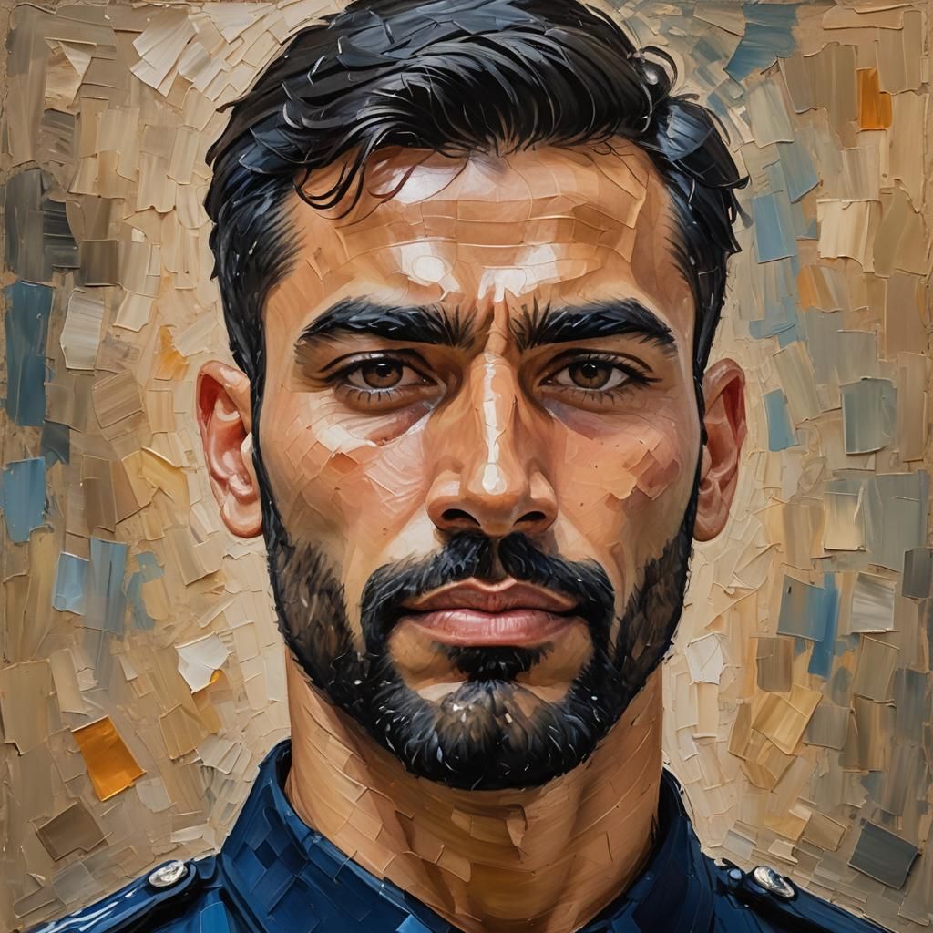 Impressionist Portrait of Handsome Young Policeman