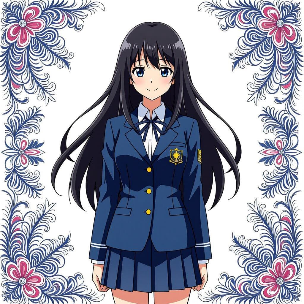 Anime Girl in School Uniform, Maori Art Style