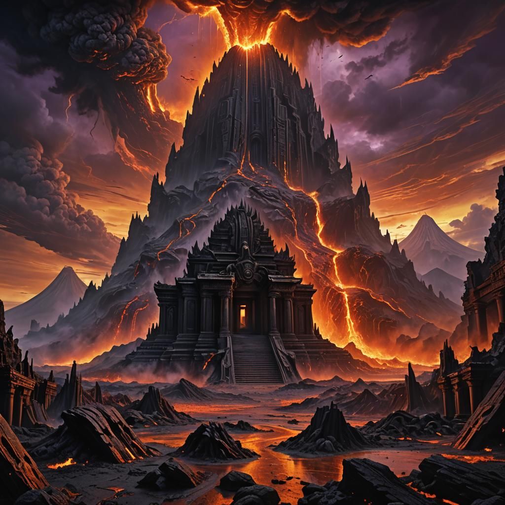 Temple Collapses into Volcano: Apocalyptic Matte Painting