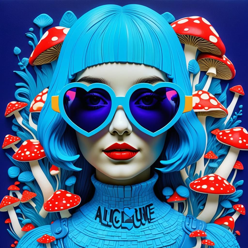 Neon-Haired Woman in Wonderland Pop Art