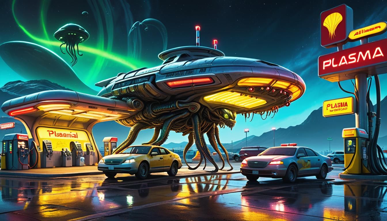 Alien Gas Station: Biomechanical Concept Art in 8K