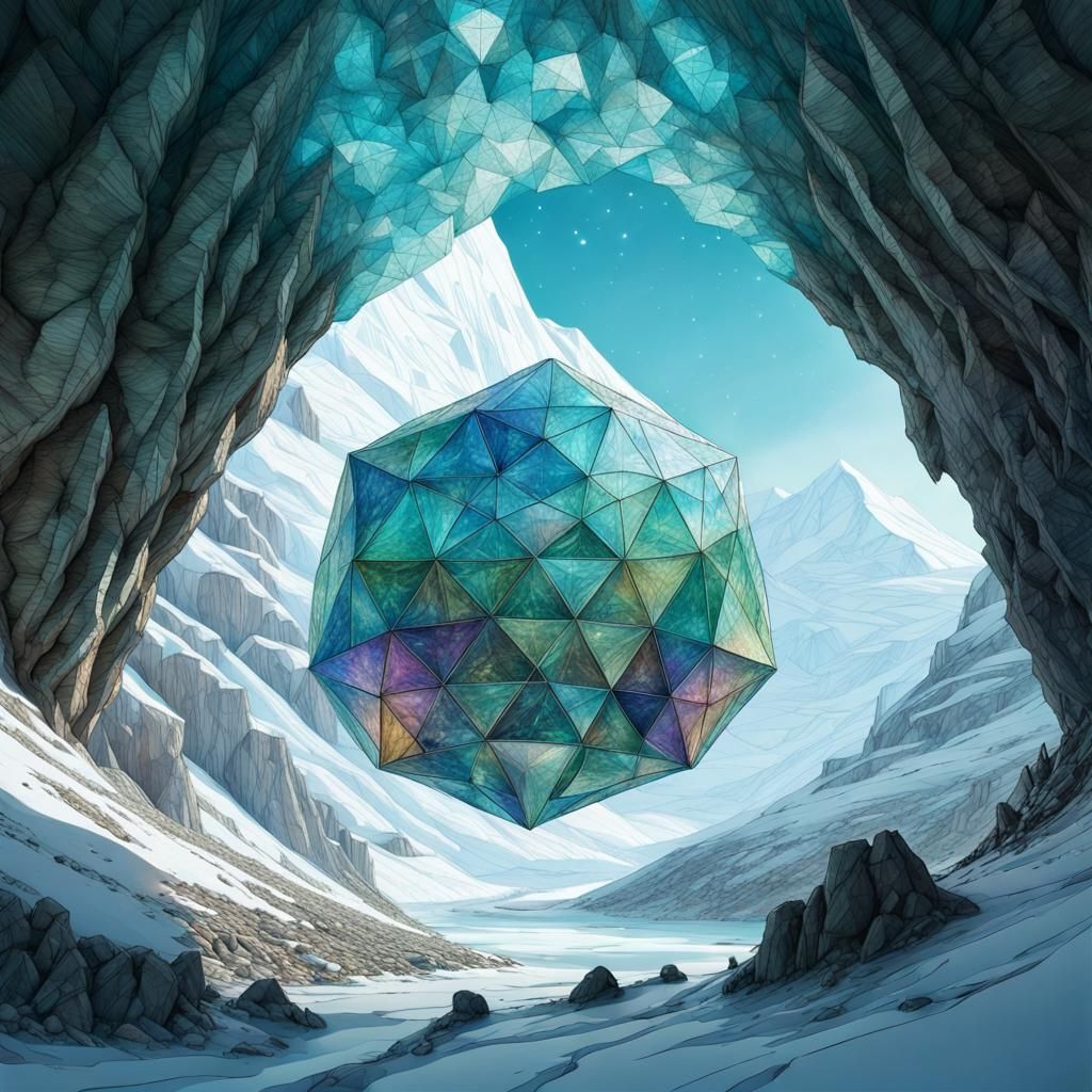 Iridescent Crystal Cave in Arctic Mountain, Digital Art