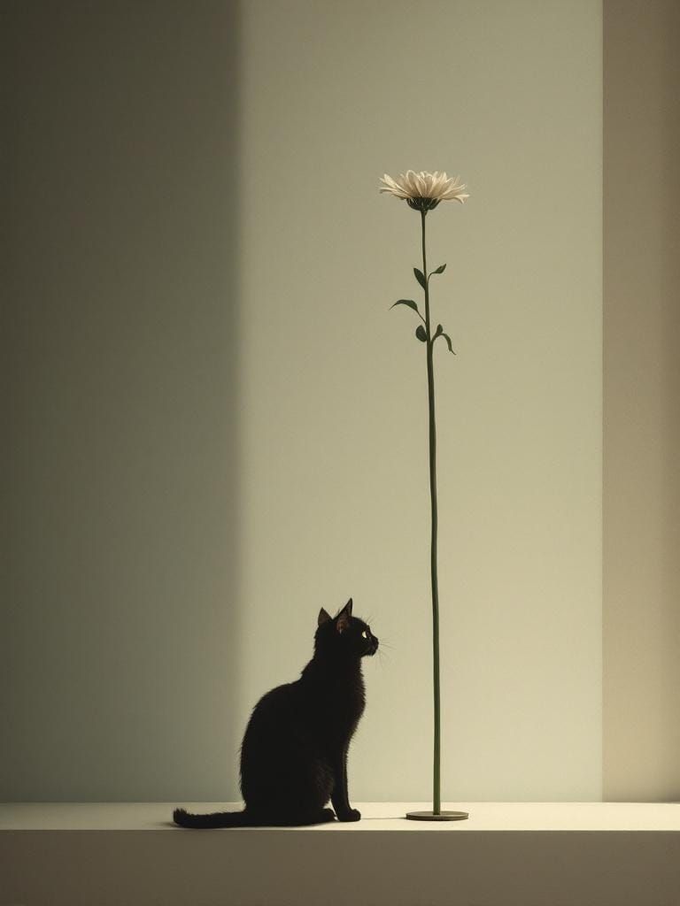 Cat Under Flower in Hopper and Hammershoi Style
