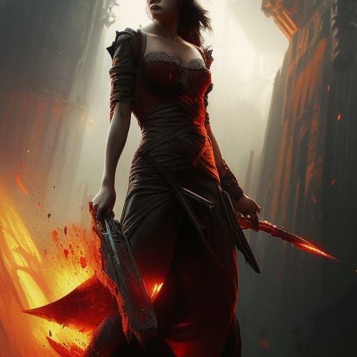 Girl with Sharp Teeth, Detailed Digital Painting