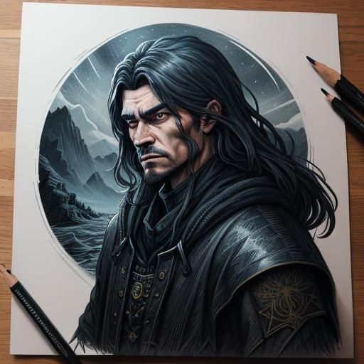 Lycanthrope in Carpathians: Detailed Charcoal Kintsugi Art