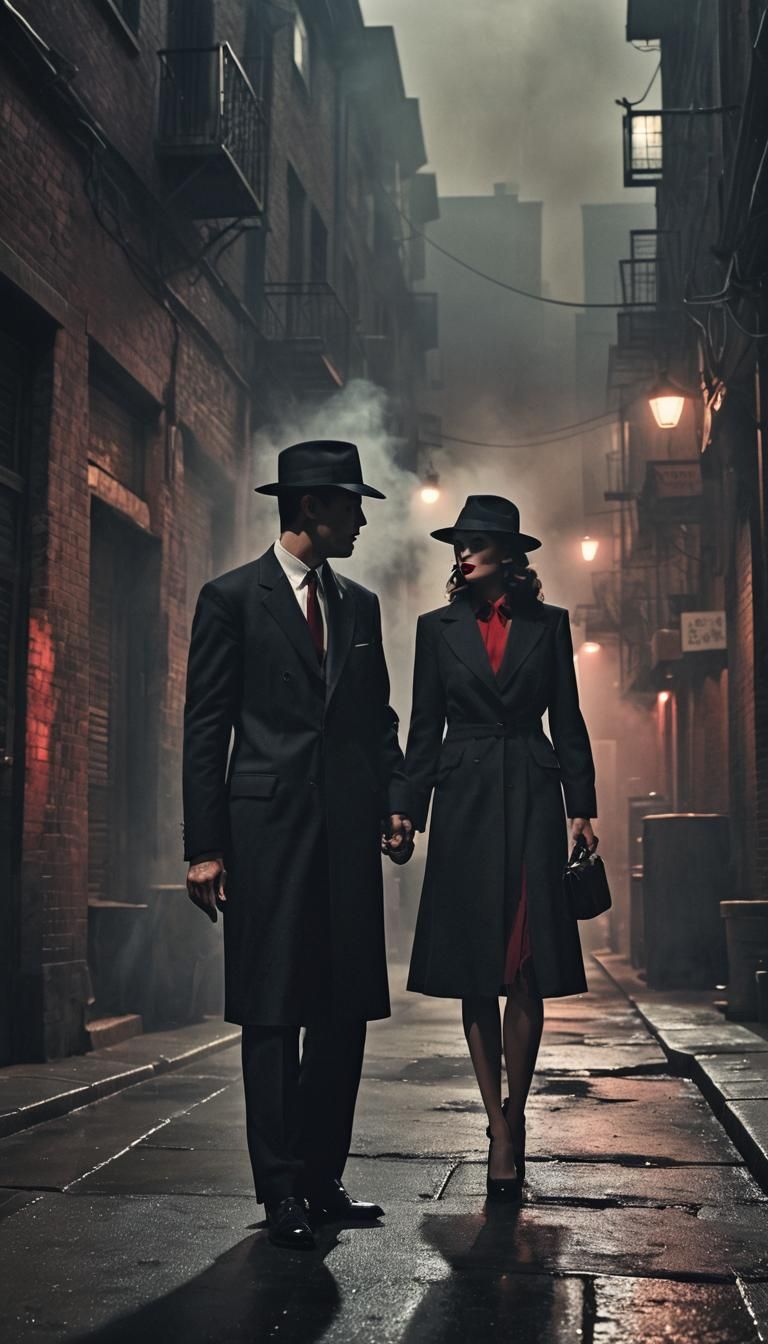 Film Noir Mafia Scene with Girl in Alleyway