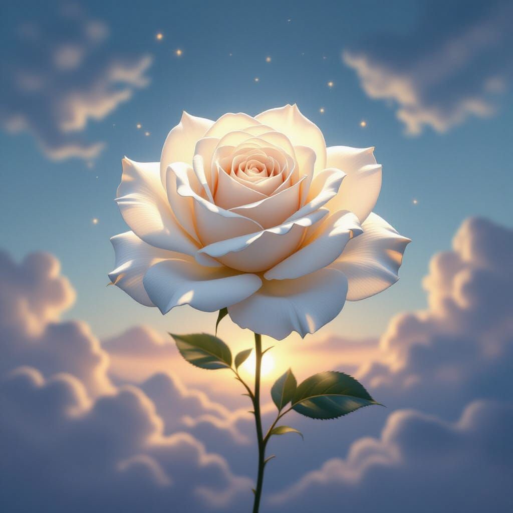 White Rose Cloud Floating in Ethereal Twilight Sky