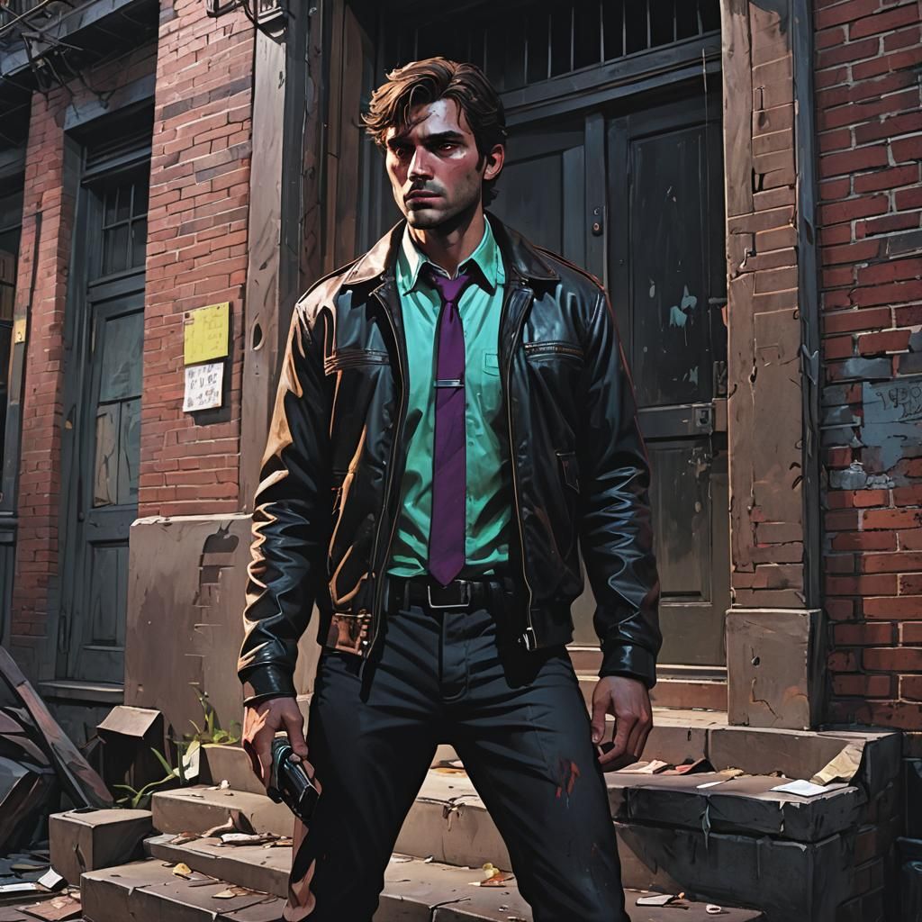 Man in Leather Jacket: Noir Concept Art