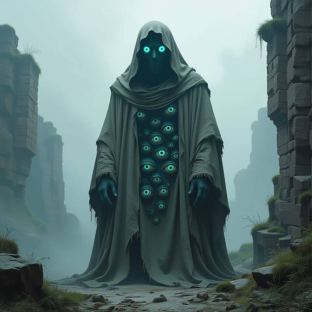 Surreal Giant Covered in Eyes in Mystical Realm