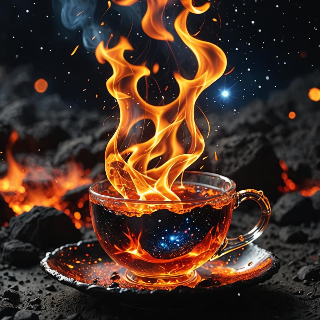 Lava Teacup Flame Under Sparkling Starry Sky