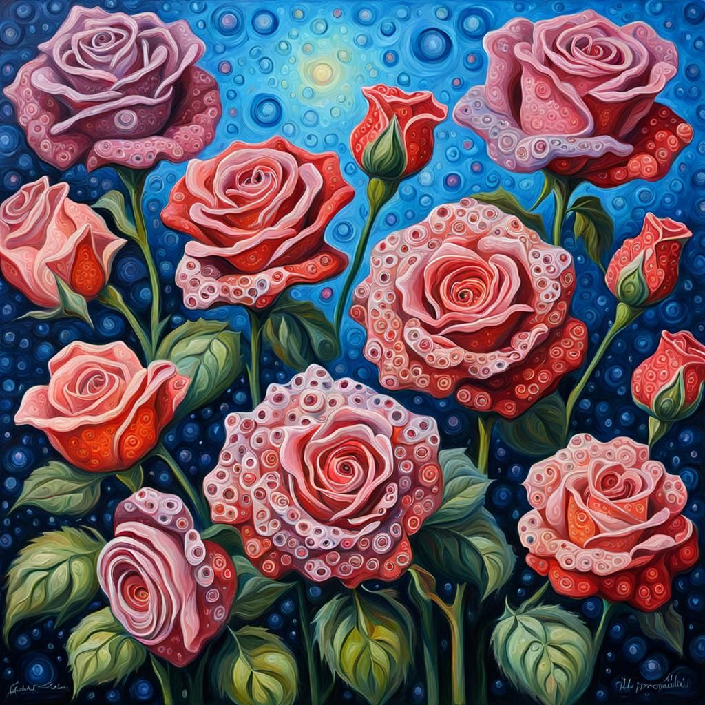 Trypophobia Roses in Oil Painting Style