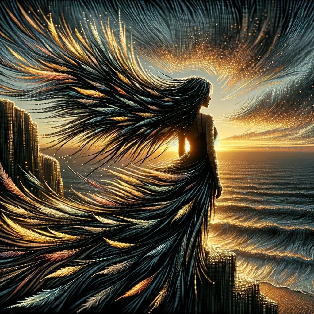 Indigenous Woman on Windy Cliff as 3D Digital Art