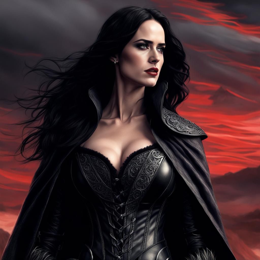 Female Sorceress in Charcoal Sketch Style