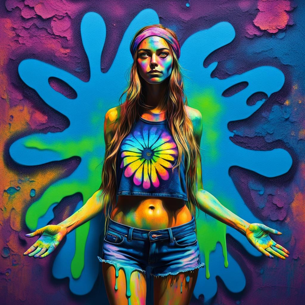 Fluorescent Hippie Girl in Graffiti Street Art