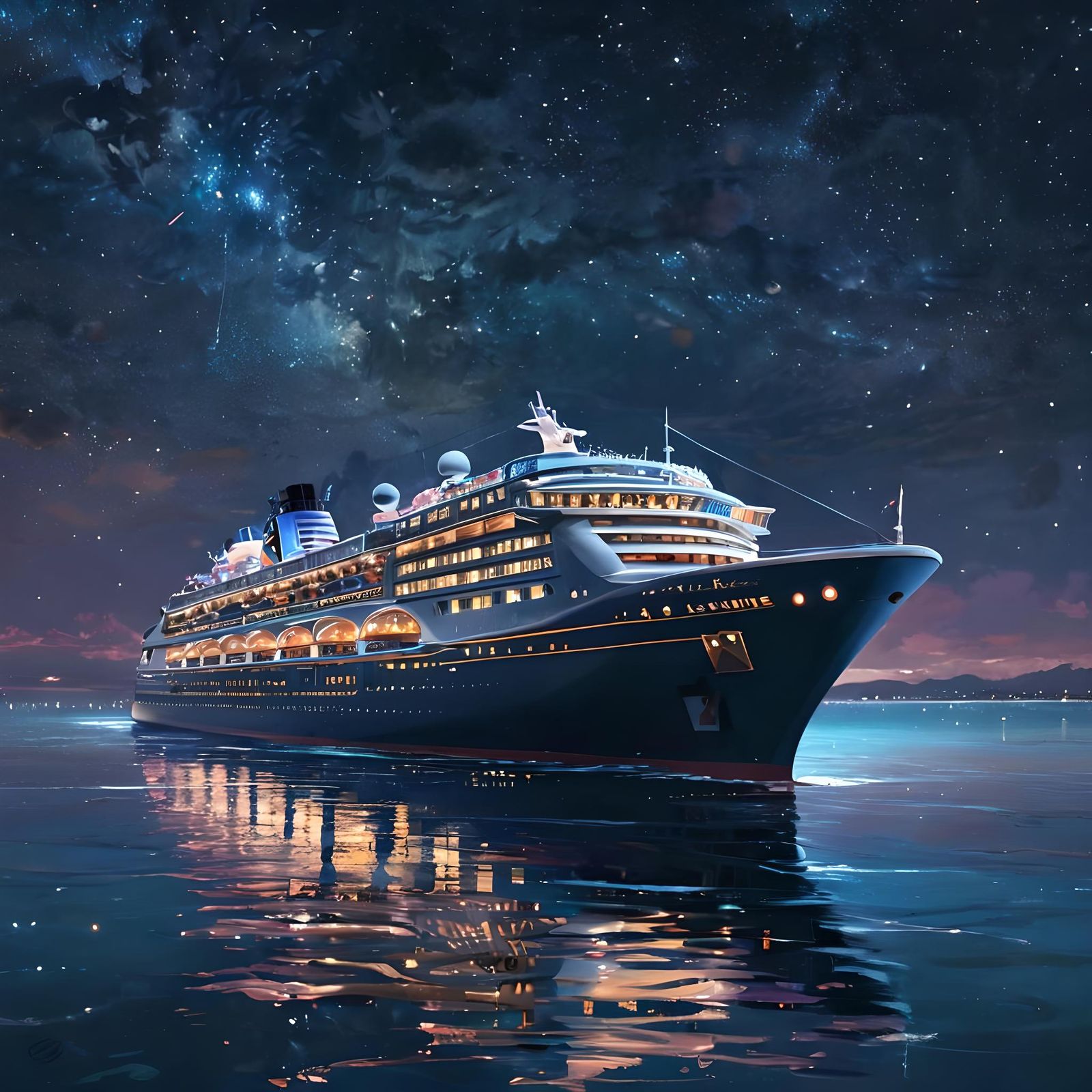 Magical Crystal Cruise Ship under Starry Night