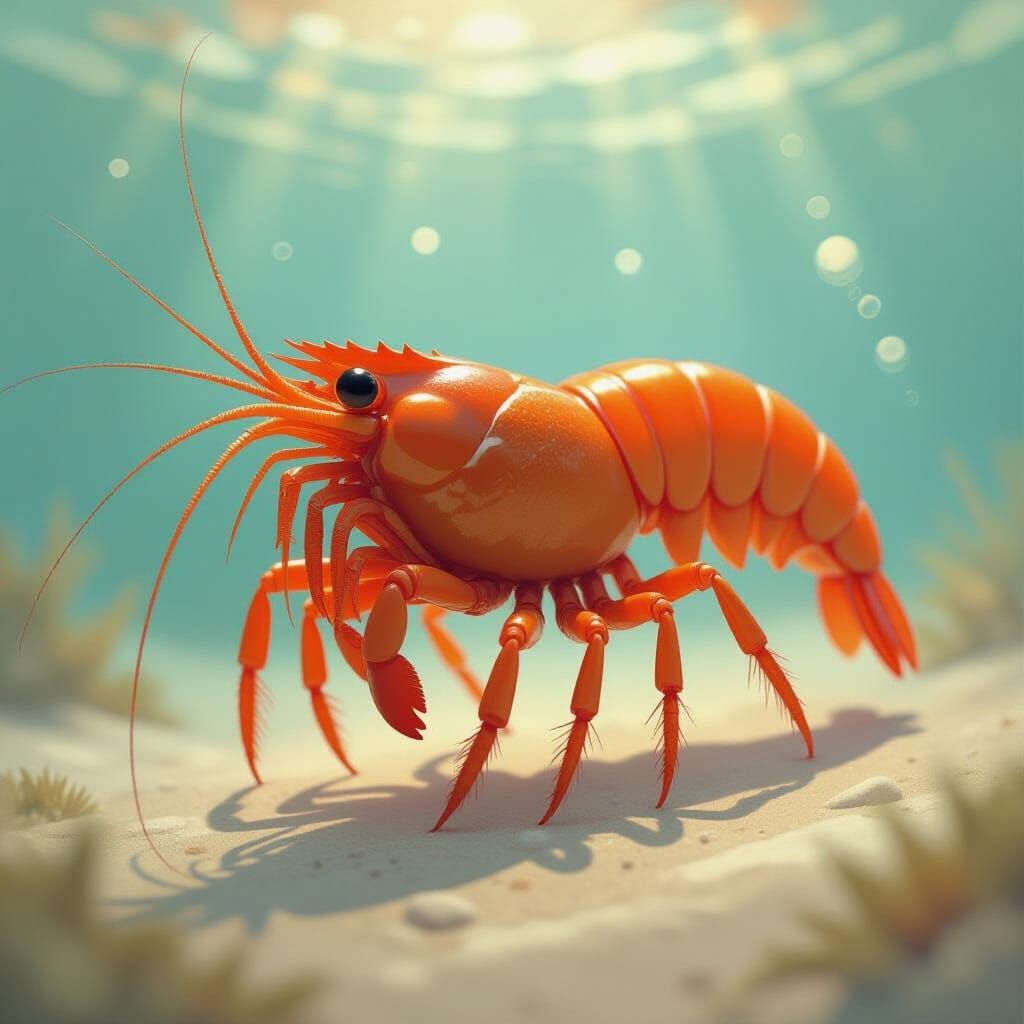 Intricately Detailed Shrimp in Digital Painting Style