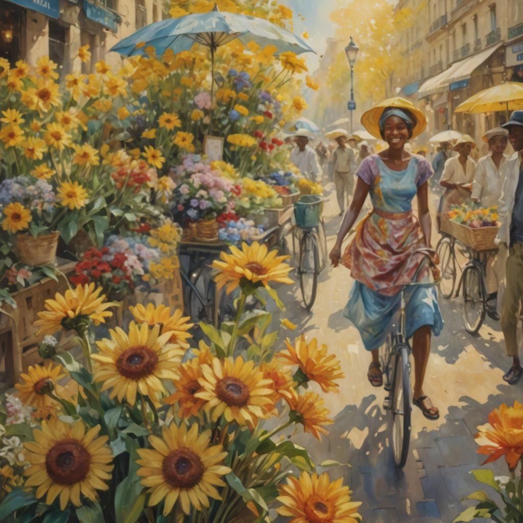 Parisian Impressionism: African Woman in Flower Market