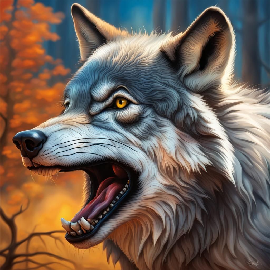 Realistic Grey Wolf with Gnarling Teeth