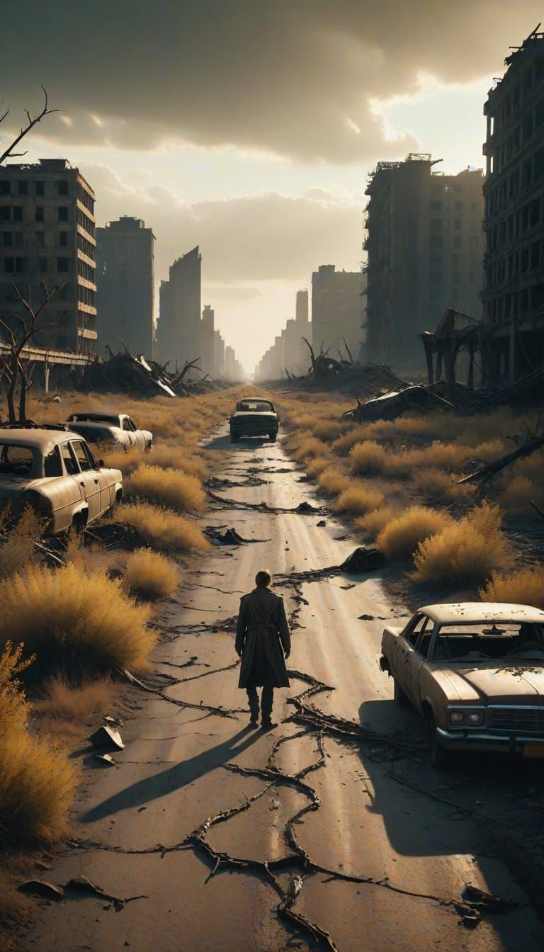 Eerie Post-Apocalyptic Landscape in Film Still Style