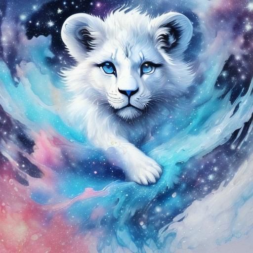 Ethereal Lion in Glittering Galaxy
