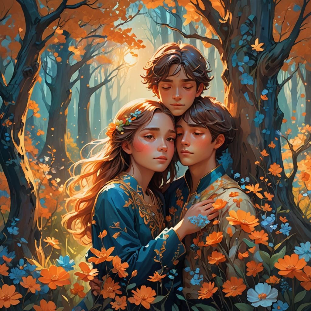 Fantasy Art of Lovers in a Whimsical Forest