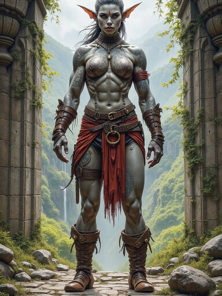 Powerful Female Orc in Ancient Temple