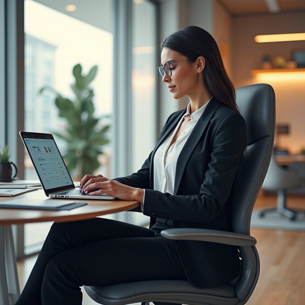 Futuristic Businesswoman Works with Oracle Netsuites in a Mo...