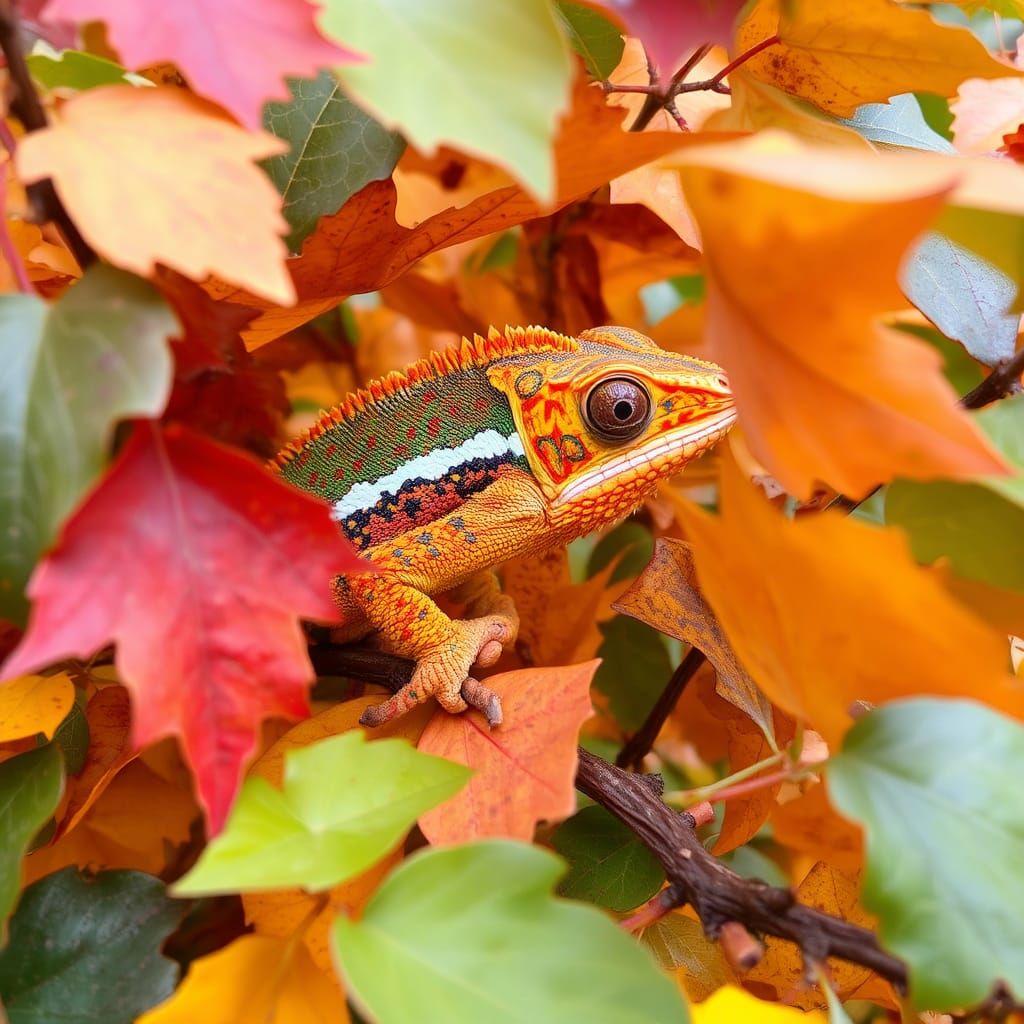 Chameleon Camouflage in Autumn Foliage