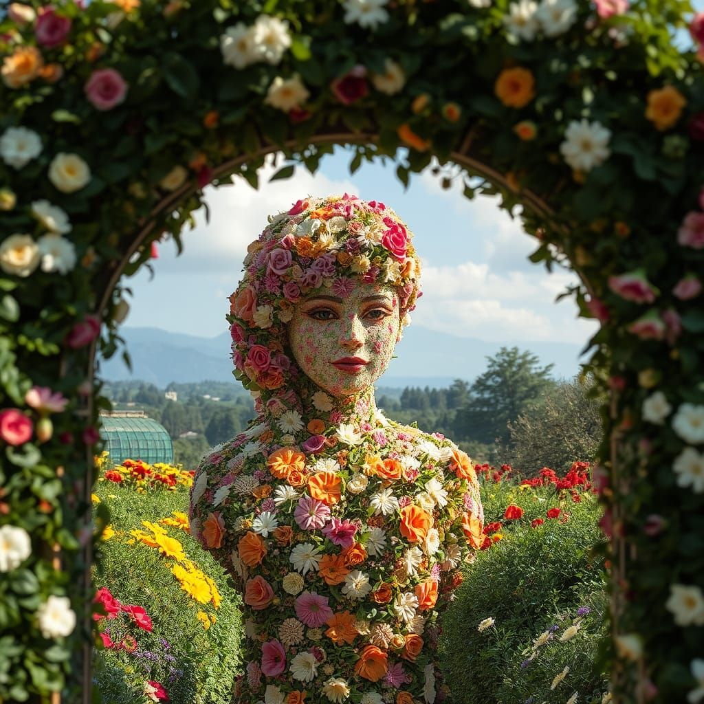 Floral Woman in Garden Archway