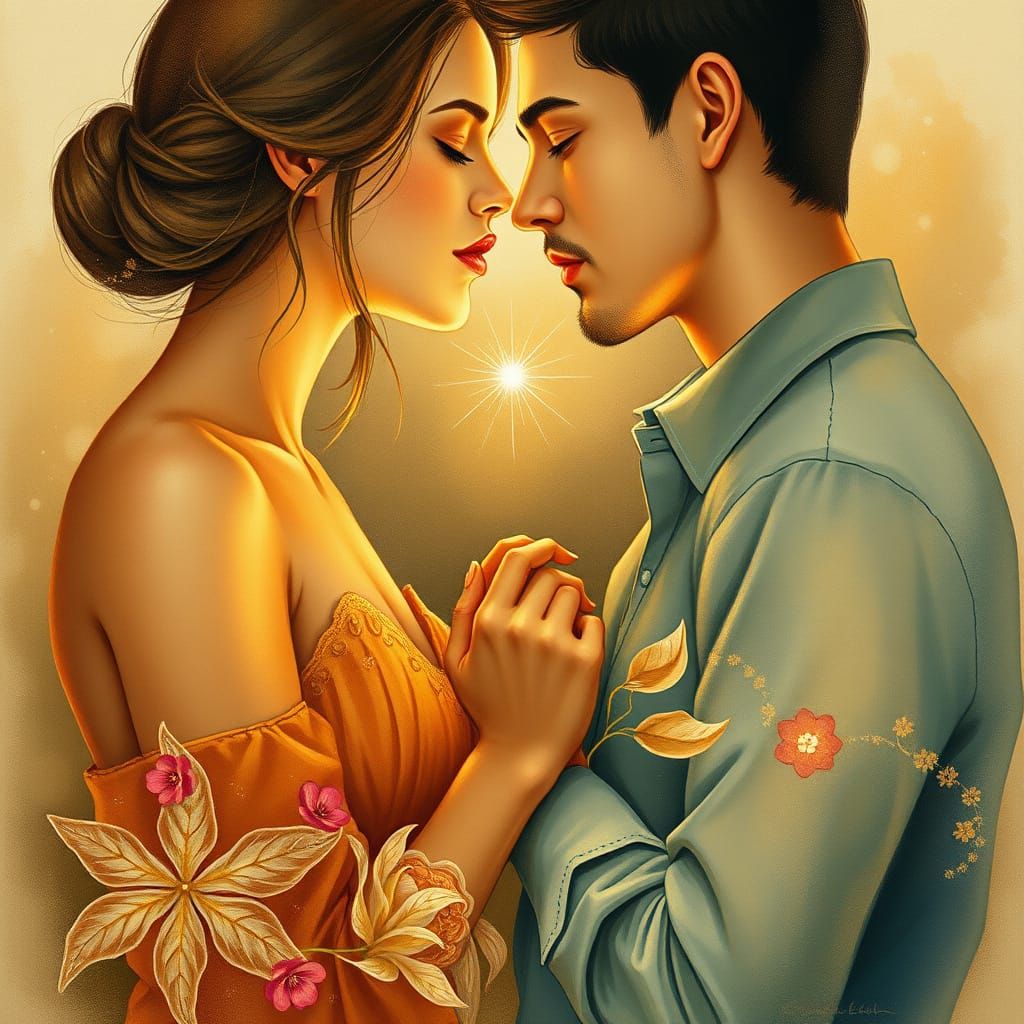 Love's Intimate Moment in Dreamy, Ethereal Hues