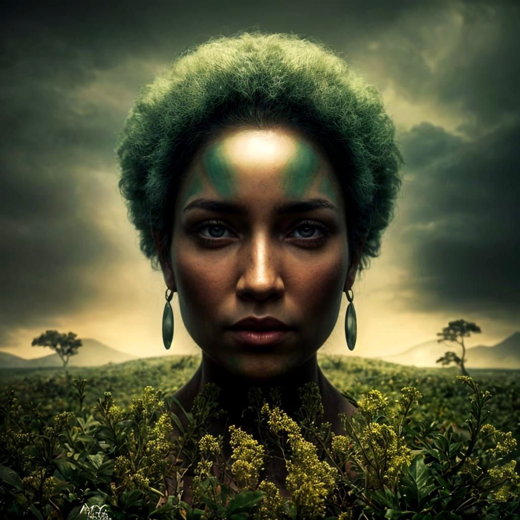 Gaia: Mother Earth Portrait in Hyperrealistic Splash Art