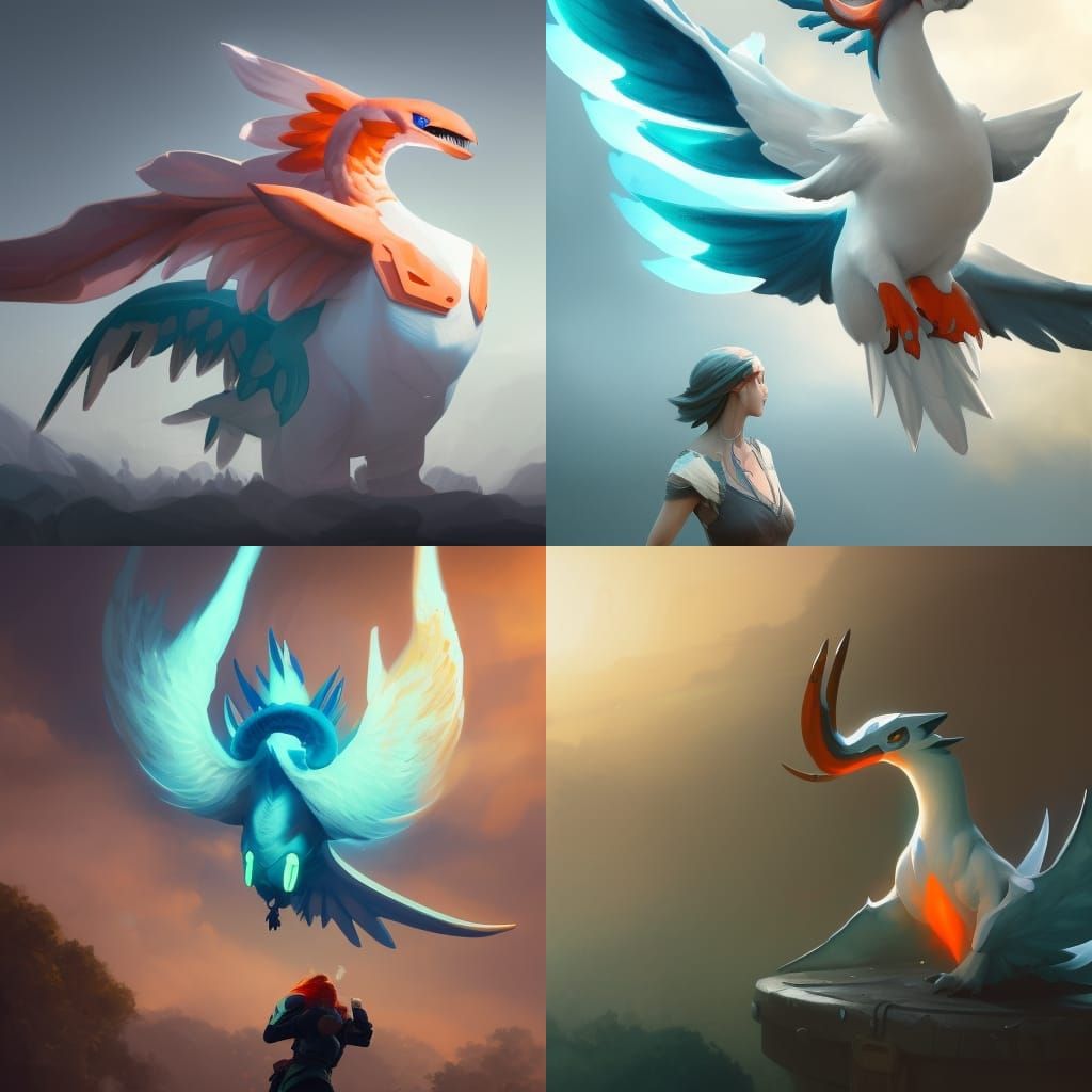 Lugia Concept Art in Orange and Teal
