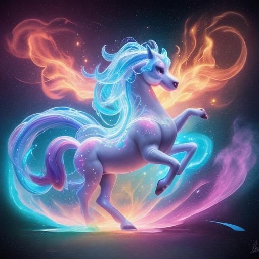 Icy Ponyta: Holographic Astral Cosmic Illustration
