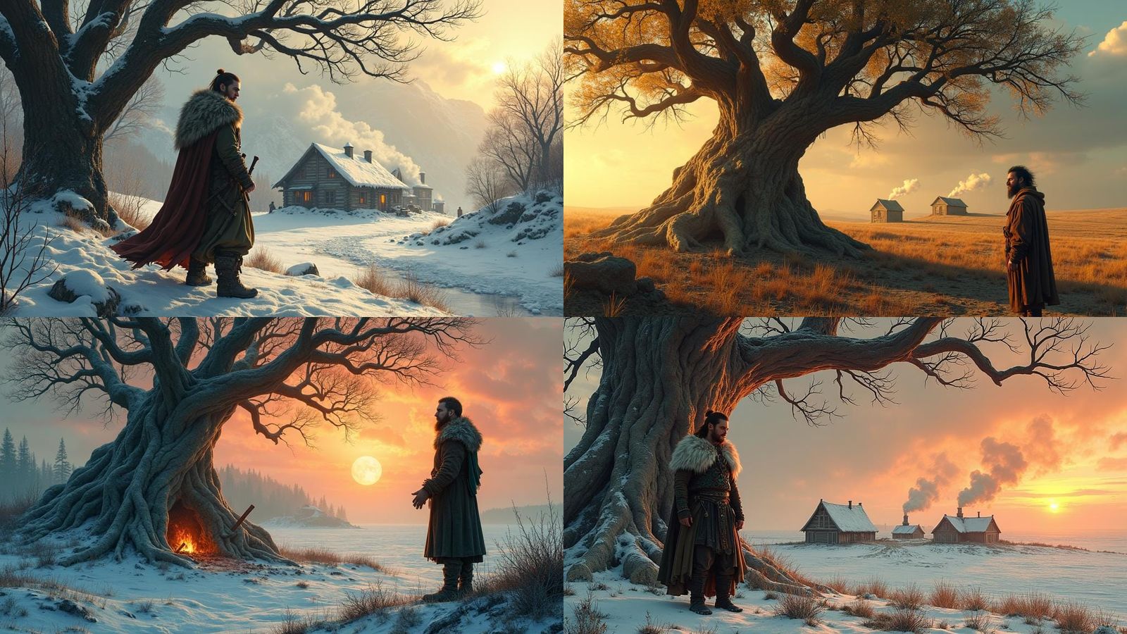 Norse Man at Ancient Burial Site Under Setting Sun